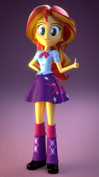 Size: 1080x1920 | Tagged: safe, artist:creatorofpony, sunset shimmer, twilight sparkle, equestria girls, 3d, 3d model, blender, boots, clothes, clothes swap, skirt, thumbs up