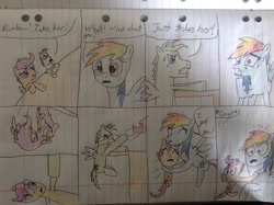 Size: 2592x1936 | Tagged: safe, artist:didgereethebrony, derpibooru import, rainbow dash, scootaloo, oc, oc:didgeree, pegasus, pony, lined paper, ship, sinking, sinking ship, traditional art