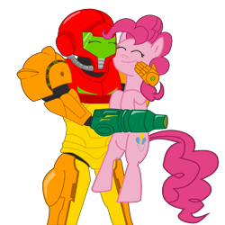 Size: 2048x2048 | Tagged: safe, pinkie pie, human, crossover, hug, metroid, nintendo, samus aran