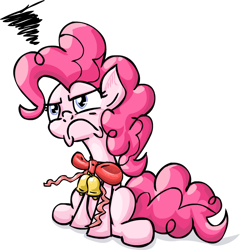 Size: 752x782 | Tagged: safe, artist:scrimpeh, pinkie pie, earth pony, pony, bells, female, grumpy, mare, pink coat, pink mane