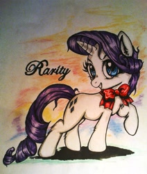 Size: 1466x1729 | Tagged: safe, artist:tomek2289, rarity, pony, unicorn, bow, chest fluff, traditional art