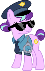 Size: 1024x1630 | Tagged: safe, artist:blah23z, color edit, edit, copper top, starlight glimmer, colored, guffs, hand cuffs, hat, necktie, police, police officer, police uniform, recolor, solo, sunglasses