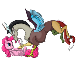 Size: 1700x1300 | Tagged: safe, artist:kelisah, discord, pinkie pie, earth pony, pony, discopie, female, male, shipping, straight