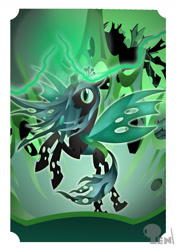 Size: 1024x1448 | Tagged: safe, artist:edonovaillustrator, queen chrysalis, changeling, changeling queen, flying, magic