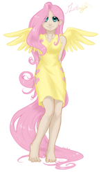 Size: 703x1200 | Tagged: safe, artist:aphexangel, fluttershy, clothes, dress, humanized, tailed humanization, winged humanization