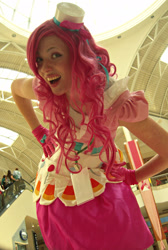 Size: 1280x1902 | Tagged: safe, artist:authenticgreeneyes, pinkie pie, human, 2012, canterlot gardens, clothes, convention, cosplay, dress, gala dress, gloves, irl, irl human, photo, solo