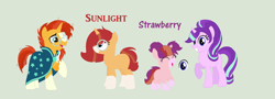 Size: 1024x370 | Tagged: safe, artist:aquadusk, starlight glimmer, sunburst, oc, oc:strawberry, oc:sunlight, pony, unicorn, blank flank, family, female, male, missing cutie mark, offspring, parent:starlight glimmer, parent:sunburst, parents:starburst, shipping, starburst, straight