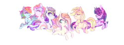 Size: 1313x481 | Tagged: source needed, safe, artist:pinkablue, derpibooru import, applejack, fluttershy, pinkie pie, rainbow dash, rarity, twilight sparkle, earth pony, pegasus, pony, unicorn, digital art, mane six, missing cutie mark