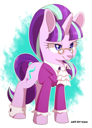 Size: 650x901 | Tagged: safe, artist:sion, snowfall frost, starlight glimmer, pony, unicorn, a hearth's warming tail, blouse, clothes, glasses, solo