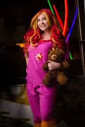 Size: 640x960 | Tagged: safe, artist:lochlan o'neil, sunset shimmer, human, equestria girls, rainbow rocks, clothes, cosplay, cute, irl, irl human, pajamas, photo, teddy bear