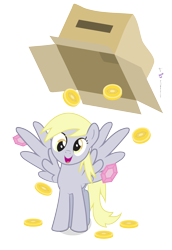 Size: 1100x1600 | Tagged: safe, artist:dm29, derpy hooves, pegasus, pony, bits, cardboard box, cute, derpabetes, female, gameloft, gameloft interpretation, gem, mare, simple background, solo, transparent background, vector