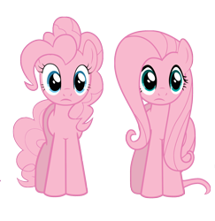 Size: 2180x2240 | Tagged: safe, fluttershy, pinkie pie, earth pony, pegasus, pony, female, mare, pink, recolor