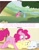 Size: 576x736 | Tagged: safe, derpibooru import, edit, edited screencap, screencap, fluttershy, pinkie pie, rainbow dash, earth pony, pegasus, pony, filli vanilli, griffon the brush off, all new, comparison, drama, drama bait, harsher in hindsight, hub logo, op is trying to start shit, op started shit, pinkie drama, pinkie prick, text