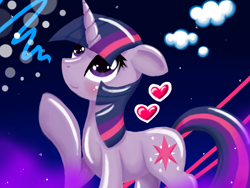 Size: 680x512 | Tagged: safe, artist:silvercommando, derpibooru import, twilight sparkle, pony, unicorn, female, heart, horn, mare, purple coat, purple mane, solo