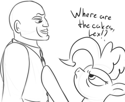 Size: 726x592 | Tagged: safe, pinkie pie, human, and that's terrible, crossover, lex luthor, monochrome, superman