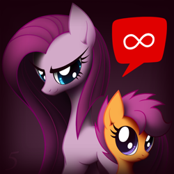 Size: 600x600 | Tagged: safe, artist:cybertronikpony, pinkie pie, scootaloo, earth pony, pony, ask, icon, infinity, pinkamena diane pie, tumblr, tumblr icon, tumblr:ask sadistic pinkamena