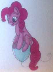 Size: 455x620 | Tagged: safe, artist:punkkitteh, pinkie pie, earth pony, pony, balloon, female, mare, pink coat, pink mane, solo