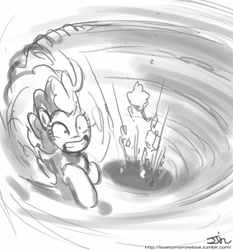 Size: 735x788 | Tagged: safe, artist:johnjoseco, pinkie pie, earth pony, pony, grayscale, monochrome, solo, speed, xk-class end-of-the-world scenario