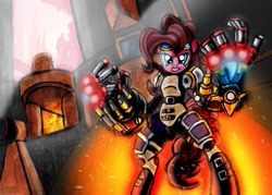 Size: 1400x1000 | Tagged: safe, artist:checkmate-the-pony, pinkie pie, earth pony, pony, armor, crossover, league of legends, power armor, solo, vi