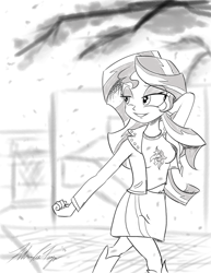 Size: 1700x2200 | Tagged: safe, artist:boxedsurprise, sunset shimmer, equestria girls, monochrome, solo