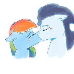 Size: 1000x1000 | Tagged: safe, artist:iaman00dle, derpibooru import, rainbow dash, soarin', pegasus, pony, female, kissing, male, shipping, soarindash, straight