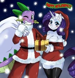 Size: 1177x1231 | Tagged: safe, artist:ss2sonic, rarity, spike, anthro, christmas, female, male, shipping, sparity, straight