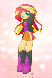 Size: 1500x2250 | Tagged: safe, artist:howxu, sunset shimmer, equestria girls, blushing, clothes, cute, looking at you, patreon, shimmerbetes, skirt, solo