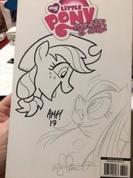 Size: 900x1200 | Tagged: safe, artist:andypriceart, artist:tonyfleecs, applejack, queen chrysalis, changeling, changeling queen, earth pony, pony, traditional art