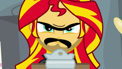 Size: 1920x1080 | Tagged: safe, edit, edited screencap, screencap, sunset shimmer, equestria girls, equestria girls (movie), /mlp/, 4chan, armenian, moustache, stubble, unibrow