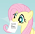 Size: 324x309 | Tagged: safe, fluttershy, pegasus, pony, fanfic:cupcakes, blue eyes, exploitable meme, female, fluttershy's note meme, mare, meme, mouth hold, pink mane, simple background, solo, wings, yellow coat