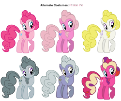 Size: 3000x2500 | Tagged: safe, artist:moongazeponies, artist:pika-robo, cupcake (g4), limestone pie, marble pie, pinkie pie, pinkie pie (g3), surprise, earth pony, pony, g1, g3, g4, alternate costumes, female, g1 to g4, g3 to g4, generation leap, mare, palette swap, recolor, simple background, sugarcup, toy, transparent background, vector