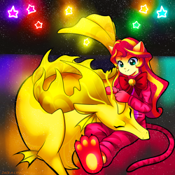 Size: 2222x2222 | Tagged: safe, artist:jacky-bunny, adagio dazzle, sunset shimmer, hippocampus, merpony, siren, equestria girls, rainbow rocks, adoragio, cat ears, cute, female, lesbian, shimmerbetes, shipping, snuggling, sunsagio