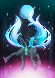 Size: 1900x2700 | Tagged: safe, artist:koveliana, queen chrysalis, changeling, changeling queen, female, full moon, looking up, moon, night, solo, stars