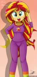 Size: 645x1321 | Tagged: safe, artist:the-butch-x, sunset shimmer, equestria girls, beautiful, beautiful x, clothes, cute, female, hand on hip, open mouth, pajamas, peace sign, shimmerbetes, solo