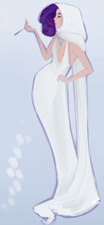 Size: 580x1255 | Tagged: safe, artist:haxpunch, rarity, cigarette, cigarette holder, clothes, dress, humanized, skinny