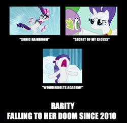 Size: 1003x975 | Tagged: safe, edit, edited screencap, screencap, rarity, spike, dragon, pony, unicorn, secret of my excess, sonic rainboom (episode), wonderbolts academy, spoiler:s03, boop, female, impact font, male, mare, text