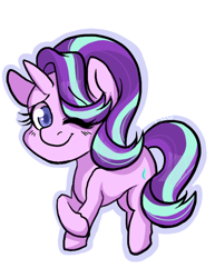 Size: 612x792 | Tagged: safe, artist:twisted-sketch, starlight glimmer, pony, unicorn, colored pupils, cute, female, glimmerbetes, looking at you, mare, simple background, smiling, solo, white background, wink