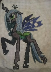 Size: 1440x2016 | Tagged: safe, queen chrysalis, changeling, changeling queen, cross stitch, female, horn, solo