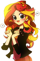 Size: 568x858 | Tagged: safe, artist:memoneo, sunset shimmer, equestria girls, blushing, cute, korean, looking at you, open mouth, shimmerbetes, smiling, solo