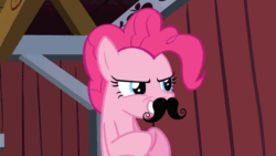 Size: 960x540 | Tagged: safe, pinkie pie, earth pony, pony, spike at your service, animated, moustache, plotting, solo