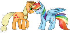 Size: 1200x540 | Tagged: safe, artist:yourbestnightmaree, derpibooru import, applejack, rainbow dash, earth pony, pegasus, pony, appledash, blushing, female, lesbian, mare, shipping, simple background, transparent background