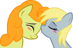 Size: 2437x1608 | Tagged: safe, artist:kennyklent, carrot top, derpy hooves, golden harvest, pegasus, pony, derpytop, female, kissing, lesbian, mare, shipping