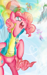 Size: 760x1200 | Tagged: safe, artist:puyopoplover, pinkie pie, earth pony, pony, balloon, flying, then watch her balloons lift her up to the sky, wonderbolt trainee uniform