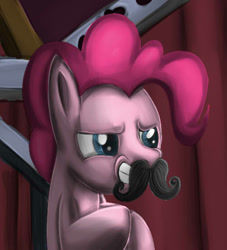 Size: 500x550 | Tagged: safe, artist:amyispink, pinkie pie, earth pony, pony, spike at your service, female, mare, moustache, solo