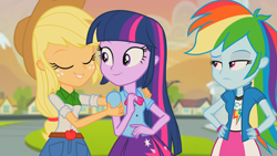 Size: 1920x1080 | Tagged: safe, derpibooru import, screencap, applejack, rainbow dash, twilight sparkle, equestria girls, rainbow rocks