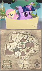 Size: 640x1092 | Tagged: safe, fluttershy, pegasus, pony, unicorn, duo, duo female, female, map, mare, the legend of zelda