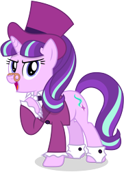 Size: 6000x8300 | Tagged: safe, artist:caliazian, snowfall frost, starlight glimmer, pony, unicorn, a hearth's warming tail, .ai available, absurd resolution, clothes, glare, glasses, hat, open mouth, raised hoof, simple background, solo, spectacles, top hat, transparent background, vector