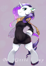 Size: 728x1034 | Tagged: safe, artist:wadaneiru, rarity, anthro, clothes, dress, scarf, solo, wide hips