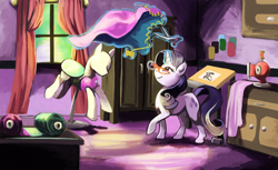 Size: 1000x611 | Tagged: safe, artist:purplelemons, rarity, pony, unicorn, glasses, mannequin, sewing