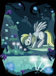 Size: 400x544 | Tagged: safe, artist:xkappax, derpy hooves, pegasus, pony, cave, cave pool, female, mare, mirror pool, solo